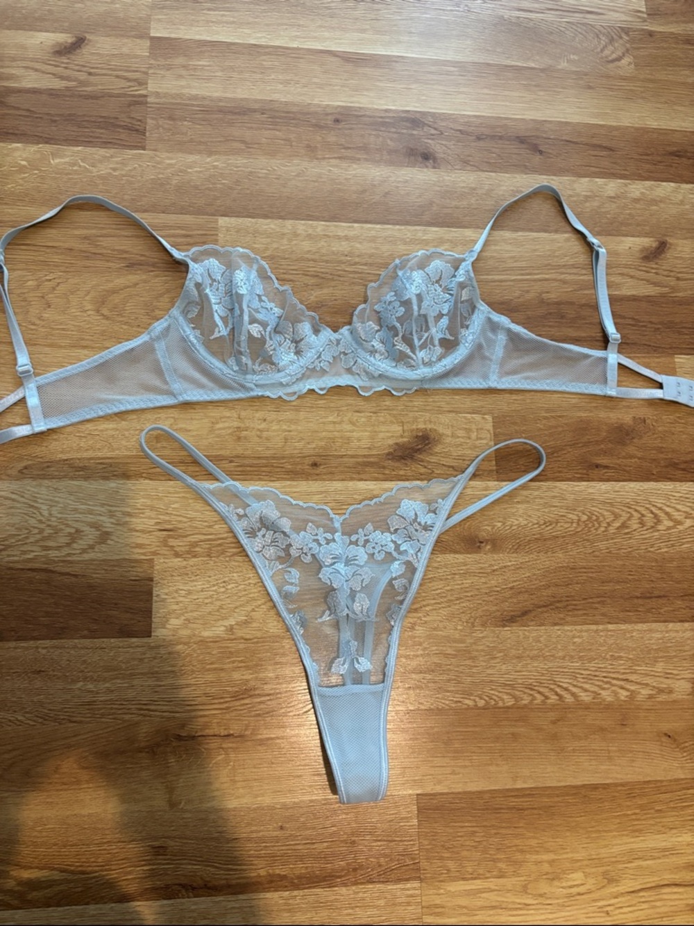 NWOT Light Ice Blue Lace Bra and Panty Lingerie Set